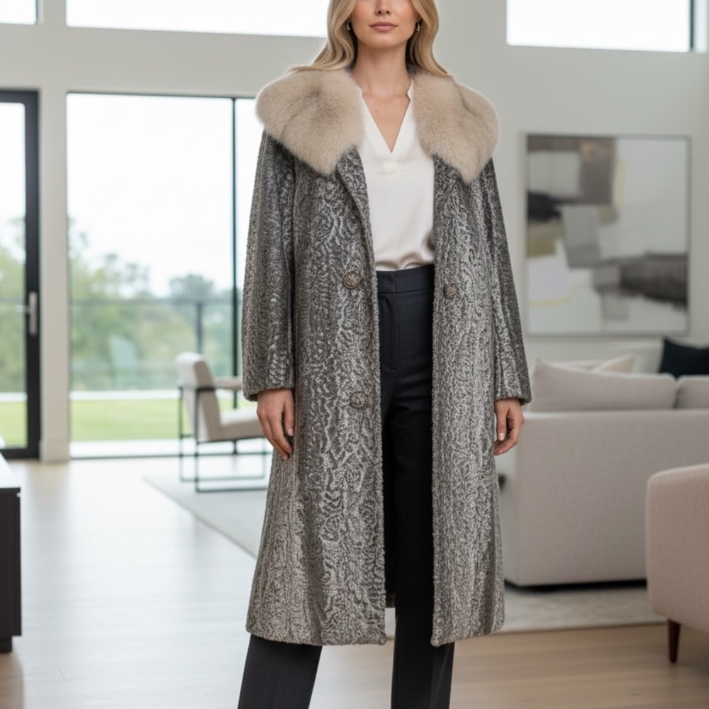 1960 BACARA STYLED BY FAIRMOOR FRANCE MONGOLIAN LAMB REAL MINK FUR COLLAR COAT - Picture 13 of 13